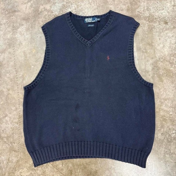 The Unbranded Brand Other - Vintage 90s Polo Ralph Lauren Navy Blue Knit Sweater Vest Size XXL